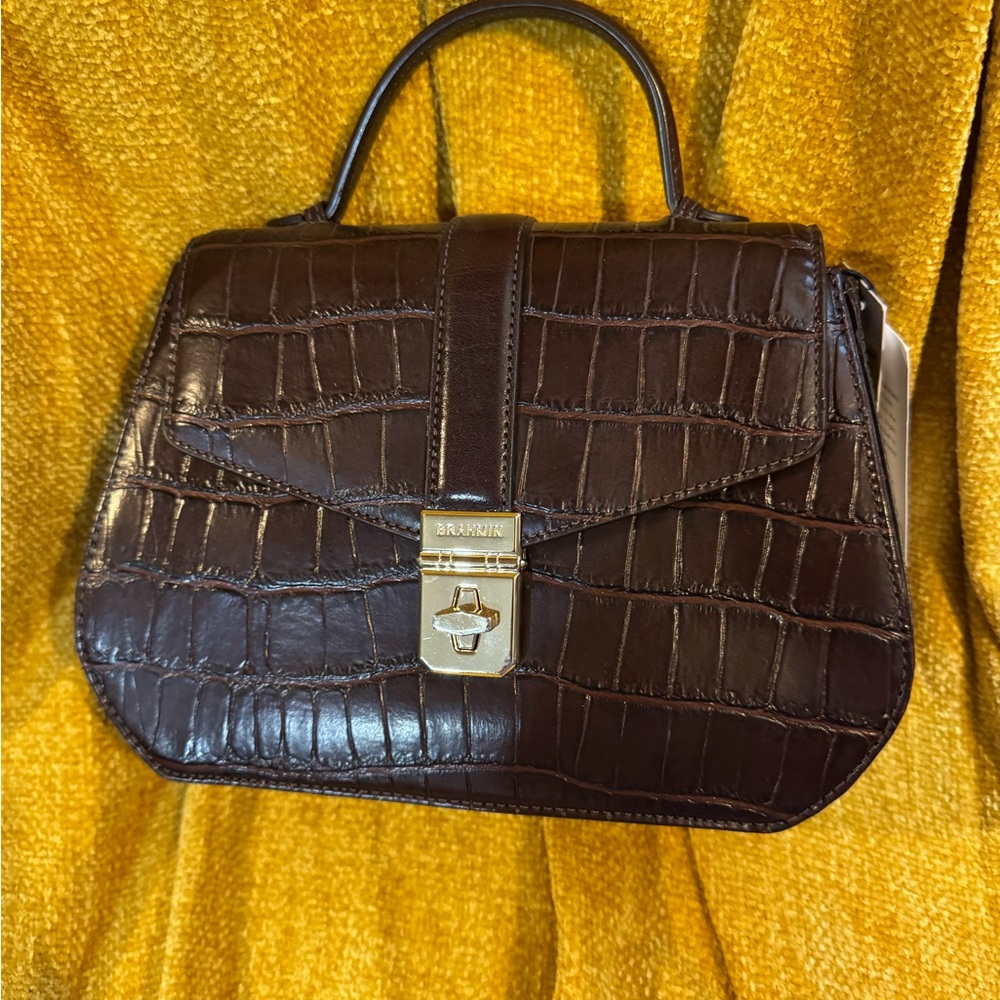 Brahmin Dark Brown Croc-Embossed Leather Satchel with Gold Hardware - Picture 9 of 11
